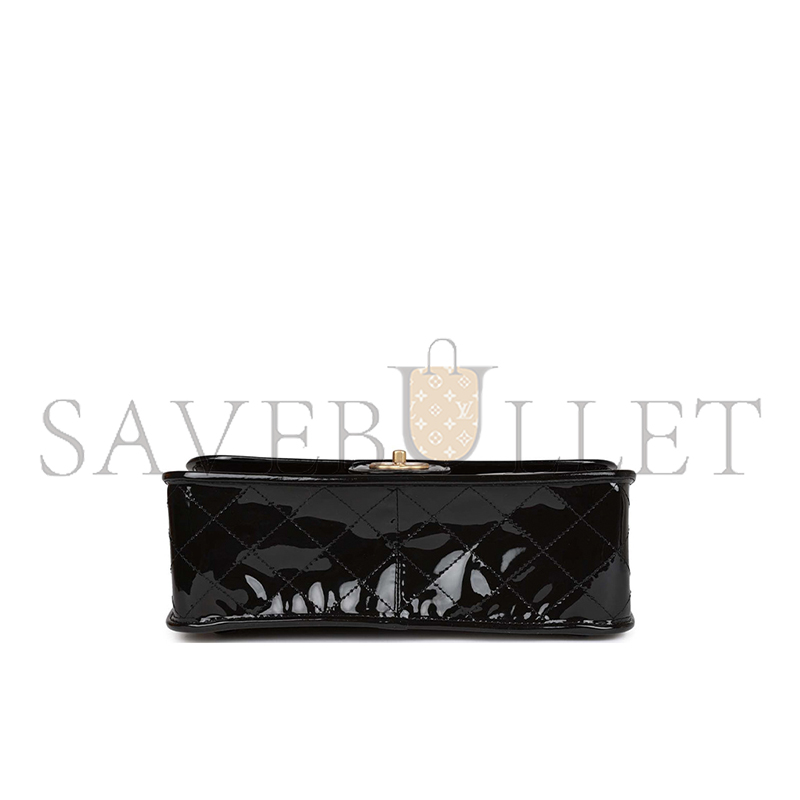 Ch**el large flap backpack black patent antique gold hardware (30*23*10cm)